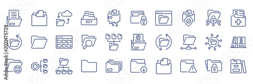 Quadro su tela Set of Outline Icons Related to Folder, Linear Icon Collection with Editable Str