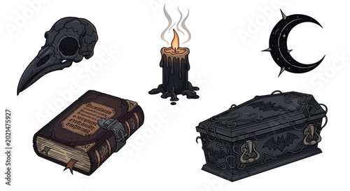 Fotografie Dark gothic objects on white background.