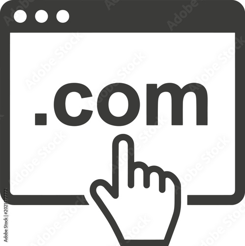 Bilde på lerret Website domain icon with cursor clicking on com for web design and development