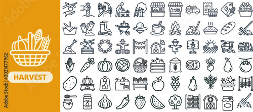 Foto Harvest Season and Autumn Produce outline icon set