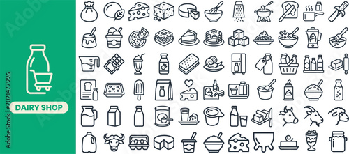 Tablou pe pânză Dairy Shop and Milk Product outline icon set