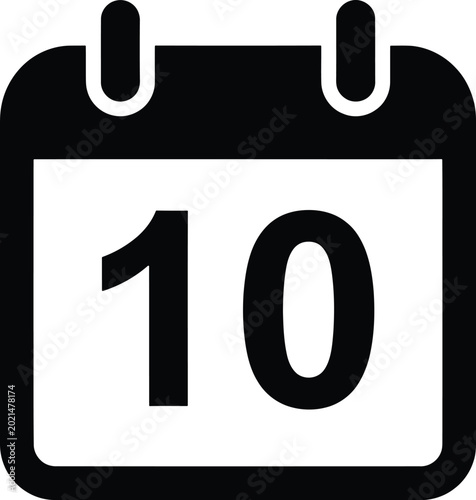 Konstfotografi Calendar icon with number 10, black and white minimalist date symbol, daily sche