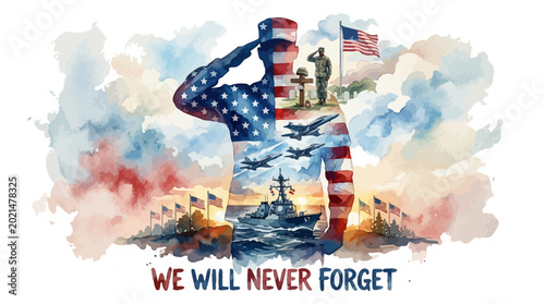 Veterans Day Tribute American Soldier Saluting Memorial Patriotic Art