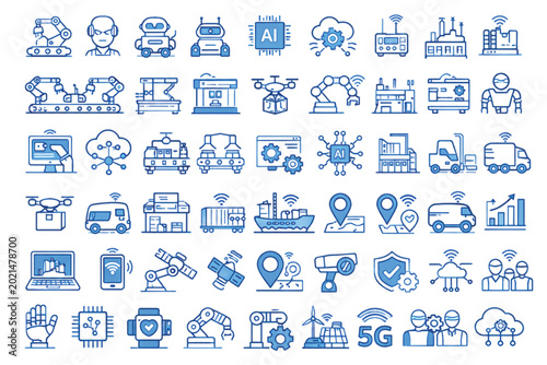 Industry 4.0 and Technology Line Icons Collection