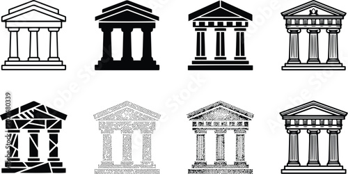 Canvastavla Black and white classical building icon variations with columns pediment and arc