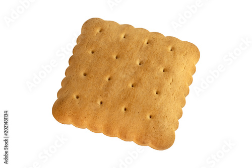 Fotografi Golden baked cracker biscuit with scalloped edges and perforated texture