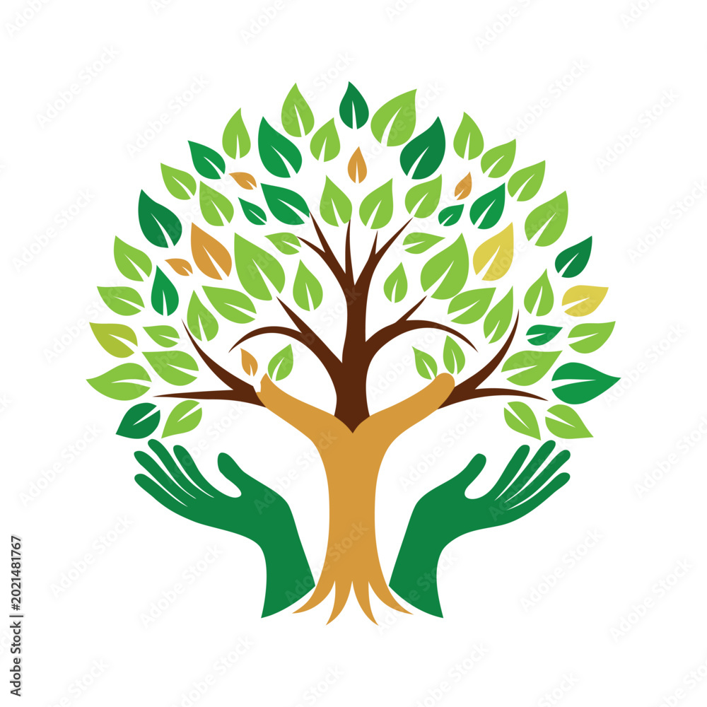 Fototapeta premium Hands Holding Tree Leaf Logo Vector