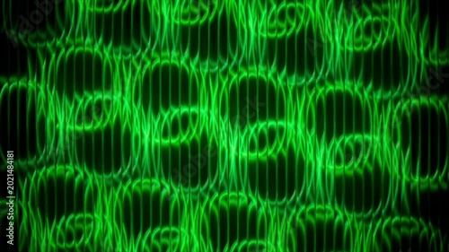 Seamless loop of glowing green and gold abstract light waves