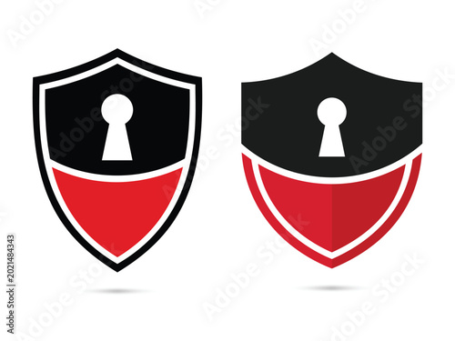 Foto Black and red shield logos with keyhole icon for security and access control