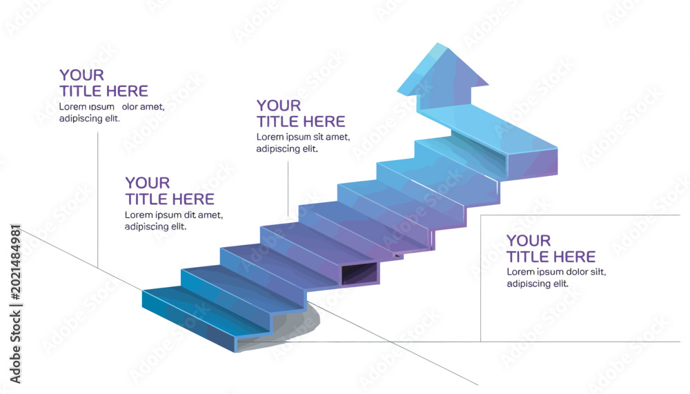 Obraz premium Staircase with upward arrow, representing career progression, business growth, and achieving goals.
