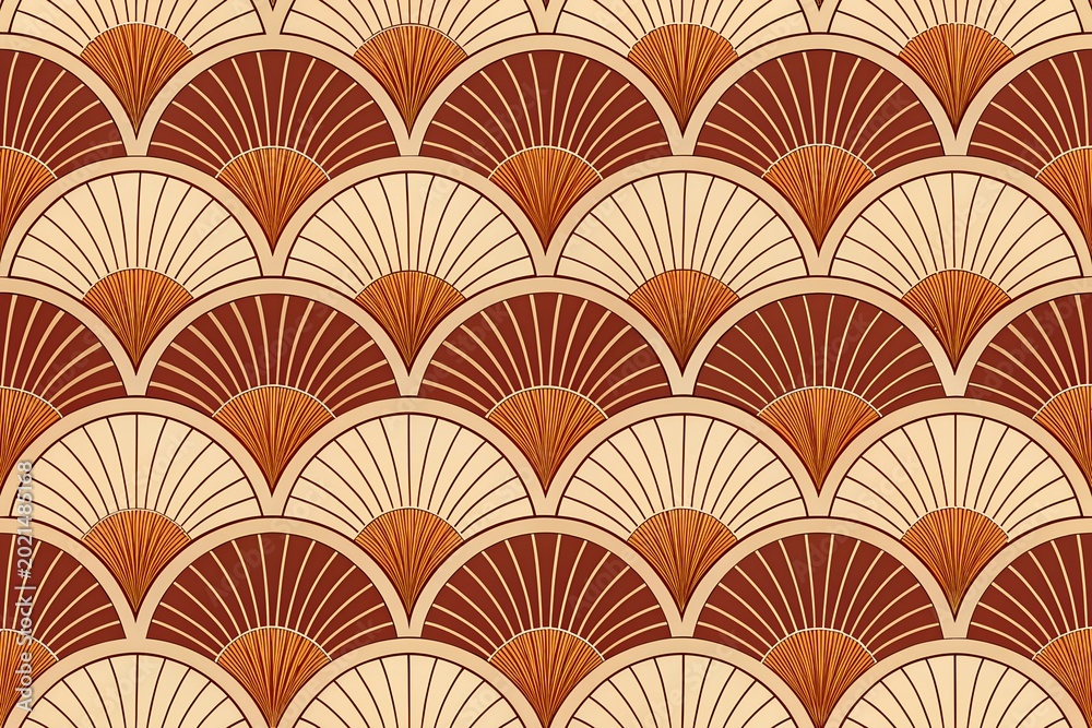 Abstract seamless pattern with fan shapes in warm brown and orange colors