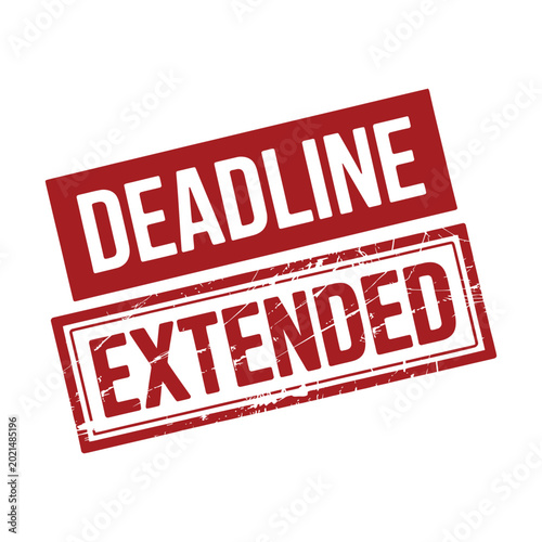 Red stamp graphic saying deadline extended over a checkered background indicating a time extension for submission.
