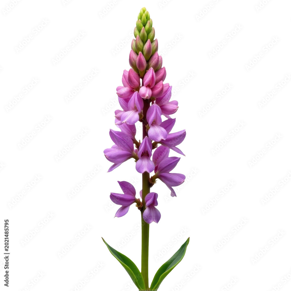 Obraz premium A close-up view of a single purple flower on its stem