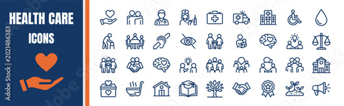 Bild auf Leinwand Health care icons set for medical services family support and community nursing