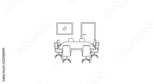 Foto Modern Conference Room Line Drawing - Meeting Table and Chairs
