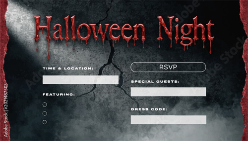 Foto Halloween night party invitation template with RSVP time location and dress code