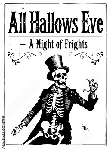 Obraz na plátne All Hallows Eve A Night of Frights Vintage Halloween Skeleton Poster – Gothic Ty