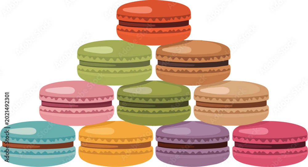 Fototapeta premium Colorful Macaron Stack Illustration – French Dessert Vector Collection