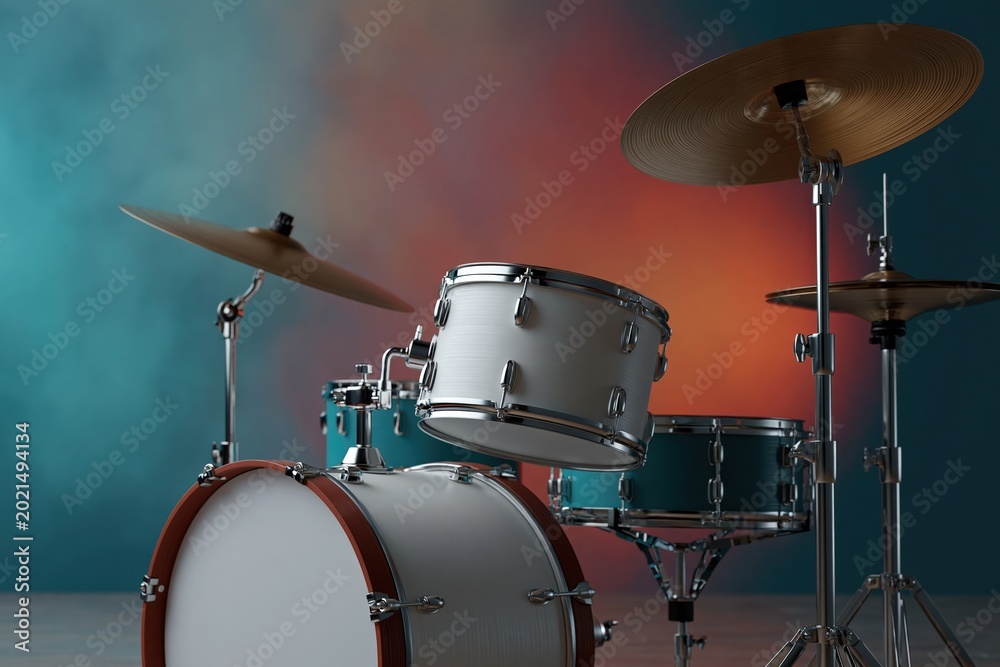 Obraz premium Drum set positioned on gradient studio background lighting