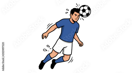 Soccer Player Heading Ball, Sports Action Illustration