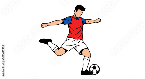 Soccer Player Kicking Ball, Dynamic Action Shot, Isolated on White