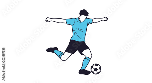 Soccer Player Kicking Ball, Dynamic Action Shot, Minimalist Style