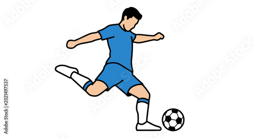 Soccer Player Kicking Ball, Dynamic Action Shot, Sports Illustration