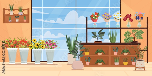 Foto Vector illustration of flower shop interior