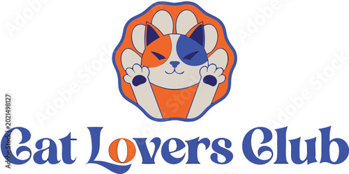 Foto Cute cat face inside paw print shape with text cat lovers club.