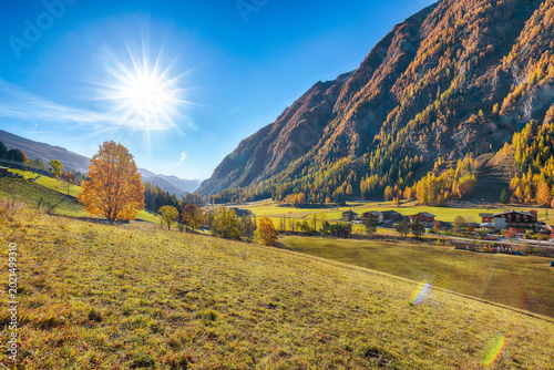 Bild auf Leinwand Astonishing autumn landscape  at Heiligenblut village near Grossglockner mount
