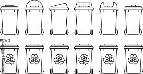 Photos Wheelie Bin and Recycling Can Icon Set for Waste Management Sanitation and Envir