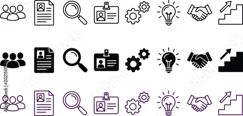 Schilderij op canvas Business and human resources icons set: team resume magnifying glass id badge ge