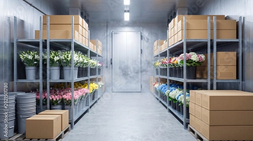 Cold storage room for fresh wholesale cut flowers