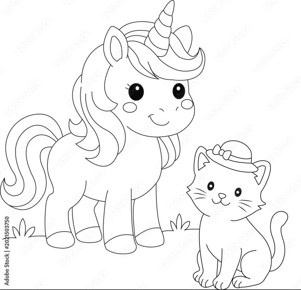 Obraz premium Cute unicorn coloring page for kids