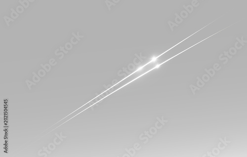 Photography Bright diagonal energy beam with glowing particles isolated on monochrome backgr