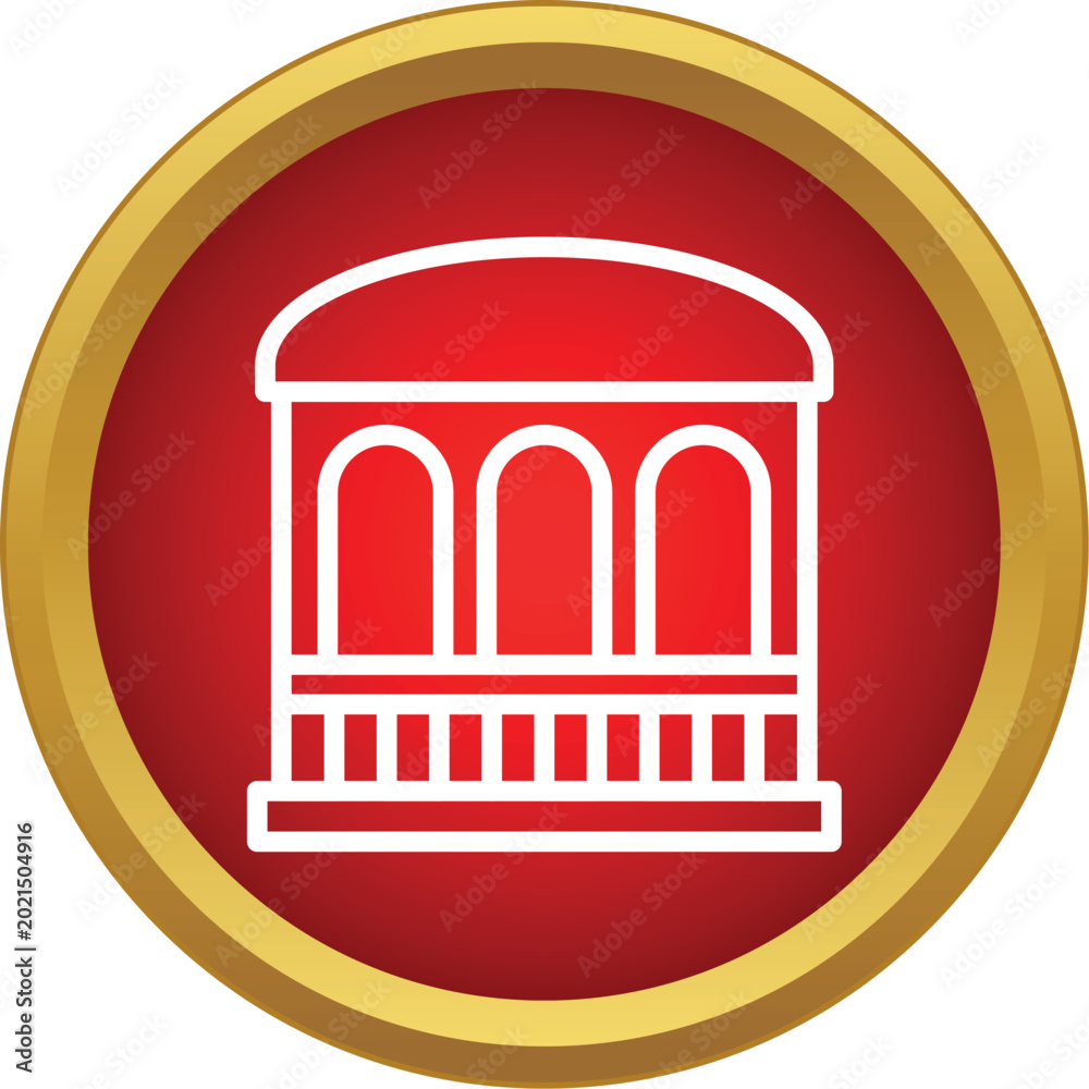 Fototapeta premium Architectural building symbol featuring arches and railing, presented in a round golden frame