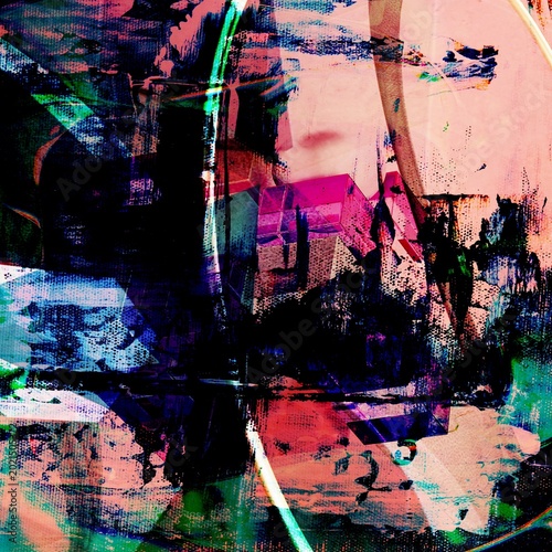 Konstfotografi Vibrant neon pink and midnight blue grunge textured digital art