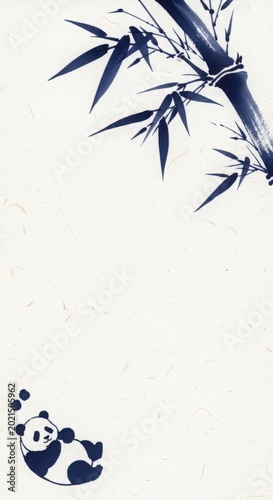 Panda illustration with bamboo design and playful panda character, featuring vibrant colors on white background. Panda artwork combines nature and whimsy for decorative purposes.
