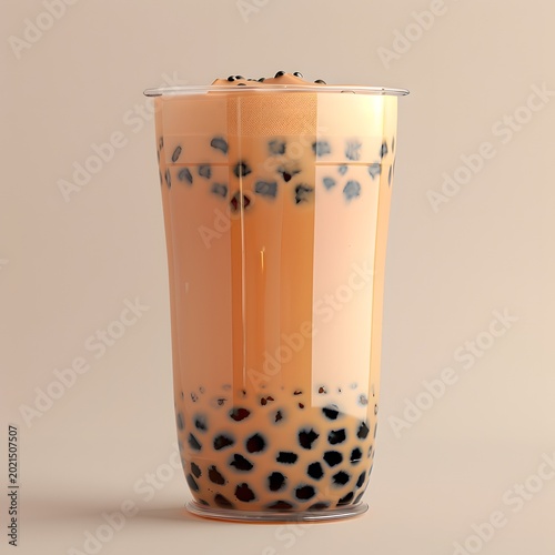 bubble tea coffee on with Plastic Cup of Bubble Tea and Pearls Inside
