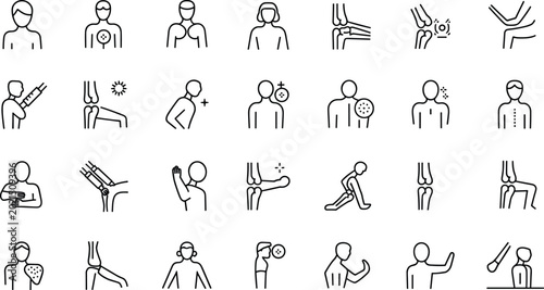 Foto Minimal joint pain therapy outline icon vector collection with orthopedic care s