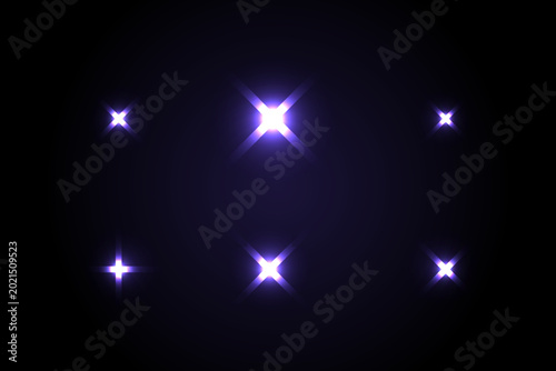 A set of bright purple glowing star lights arranged in a pattern against a dark background, creating a shimmering and magical celestial effect f