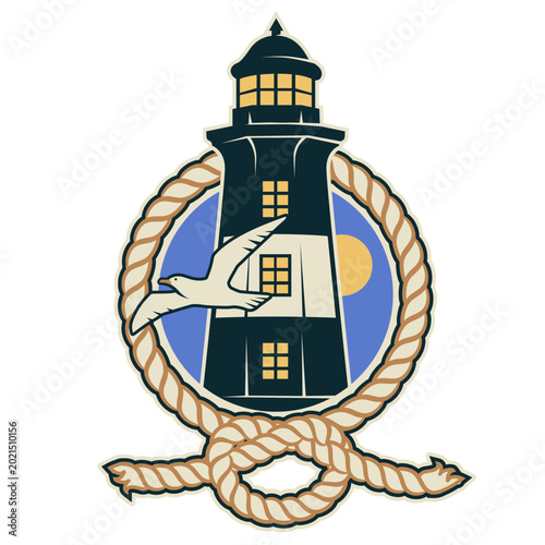 Photos Vintage lighthouse and rope design featuring a seabird t-shirt design