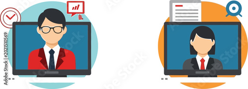 Online Meeting Business Avatar Icon Set Vector Illustration