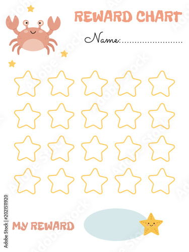 Reward chart featuring a cute crab and a starfish