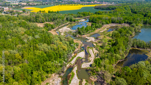Photos Aerial drone view of the Nysa Klodzka riverbed near Kamieniec Zabkowicki, expose