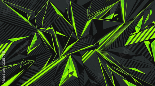 Geometric Abstract Background with Neon Green Sharp Lines and Stripes