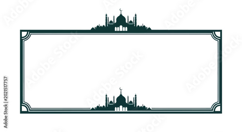 Canvas Print Islamic Silhouette Border Frame with Mosques and Minarets, Ramadan Kareem Decora