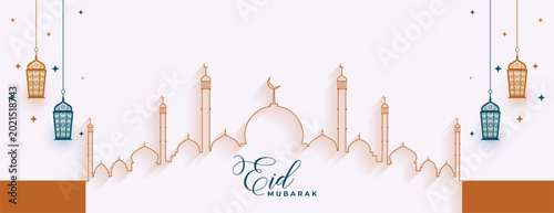 elegant muslim festival eid mubarak poster with line style mosque