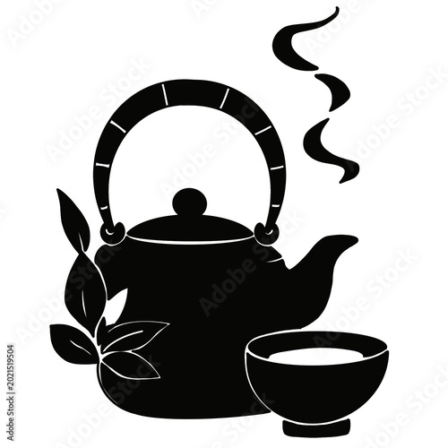 Bild auf Leinwand Japanese Tea Set Teapot and Cup Stencil