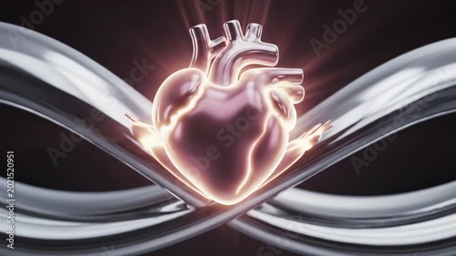 An illustration of a heart shape made with hands, forming a glowing wave of light and smoke against a black wallpaper design